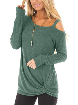 Long Sleeve Knotted Solid Color T-shirt
