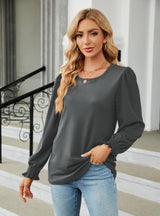 Solid Color Round Neck Loose Long Sleeve T-shirt