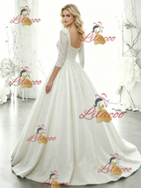 White Short Sleeve Sequins Wedding Dres