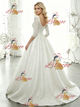 White Short Sleeve Sequins Wedding Dres