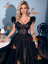 Sexy Black Lace Straps Prom Dress