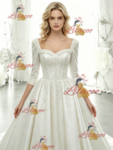 White Short Sleeve Sequins Wedding Dres
