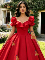 Red Puff Sleeve Quinceanera Dress