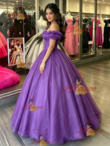 Purple Tulle Off the Shoulder Quinceanera Dress