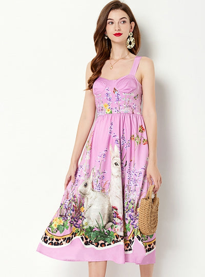 Printed Sleeveless Violet Dress