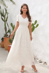 V-neck Silm Waist Short Sleeve Dress