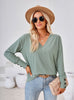 V-neck Jacquard Button Loose T-shirt