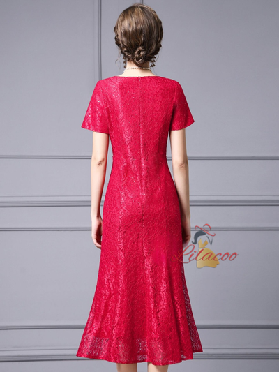 Red Lace Beading Flower Mother Of The Bride Dress