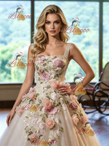 Ivory White Tulle Straps Appliques Wedding Dress