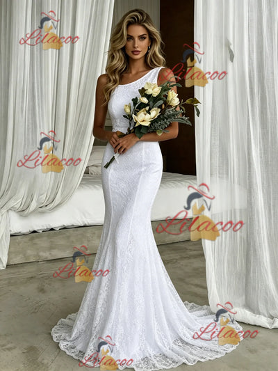 White Mermaid Lace One Shoulder Wedding Dress