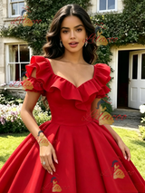 Red Puff Sleeve Quinceanera Dress