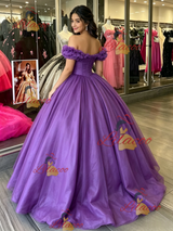Purple Tulle Off the Shoulder Quinceanera Dress
