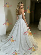 White Sequins Strapless Wedding Dres