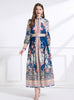 Long Sleeve Retro Print Long Dress