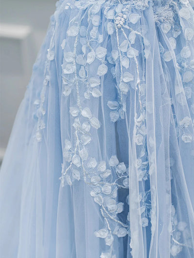 Pink Tulle Appliques Prom Dress