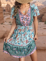 V-neck Print Bohemian Dress
