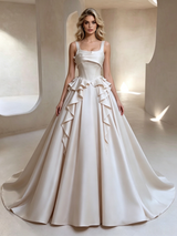 Ivory Satin Straps Sleeveless Wedding Dress