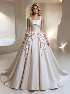 Ivory Satin Straps Sleeveless Wedding Dress