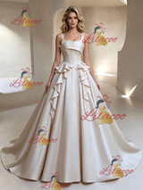 Ivory Satin Straps Sleeveless Wedding Dress