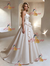 Ivory Satin Straps Sleeveless Wedding Dress
