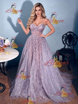 Purple Tulle Strapless Prom Dress