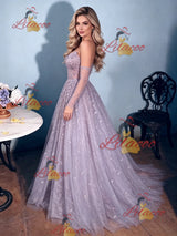 Purple Tulle Strapless Prom Dress