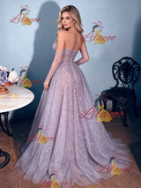 Purple Tulle Strapless Prom Dress