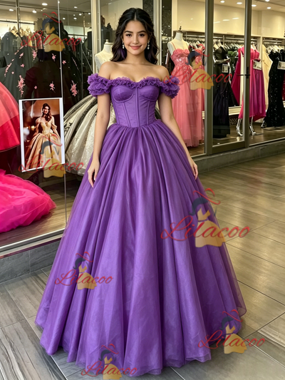 Purple Tulle Off the Shoulder Quinceanera Dress