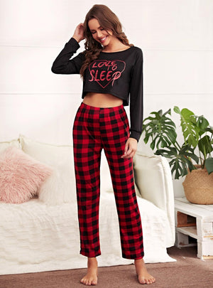 Exposed Navel Long-sleeved Trousers Casual Pajamas