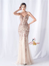 Mermaid Sequins Tulle Spaghetti Straps Prom Dress