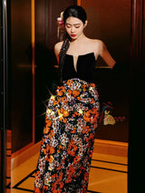 Sexy Sequins Black Velvet Strapless Prom Dress