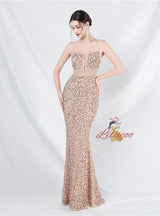 Mermaid Sequins Lace Spaghetti Straps Prom Dress