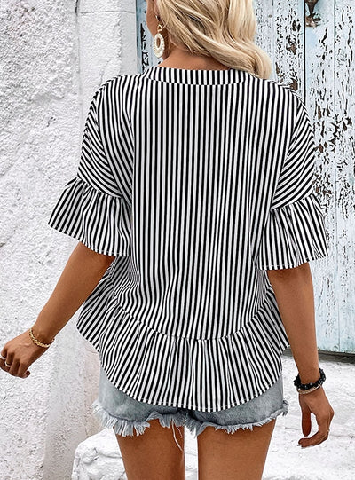Irregular Striped Flounces Shirt