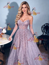 Purple Tulle Strapless Prom Dress