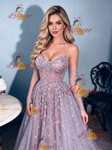 Purple Tulle Strapless Prom Dress