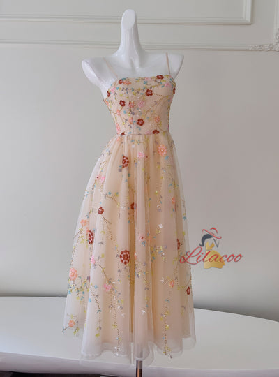 Apricot Tube Top Sequined Sling Dress