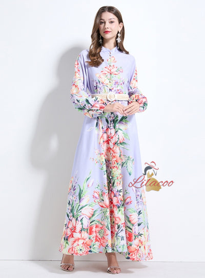 Women Long Sleeve Print Party Dress