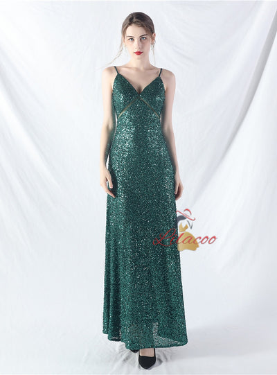 A-Line Sequins Spaghetti Straps Prom Dress