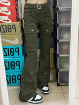 Loose Pocket Retro Straight Wide-leg Pants