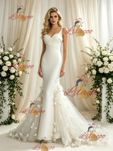 Ivory Mermaud Tulle Straps Flower Wedding Dress