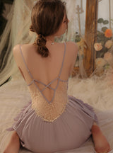 Sexy Backless Satin Mesh Suspender Nightdress