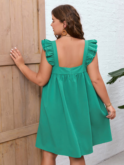 Loose Square Collar Backless Plus Size Dress