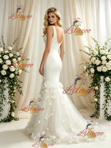 Ivory Mermaud Tulle Straps Flower Wedding Dress