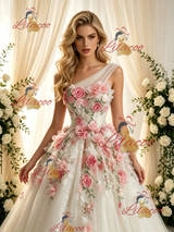 Beige White Tulle Lace One Shoulder Appliques Wedding Dress