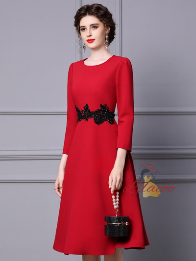 Red Long Sleeve Beading Mother Of The Bride Dress