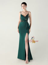 Mermaid Spaghetti Straps Sequins Split Prom Dress