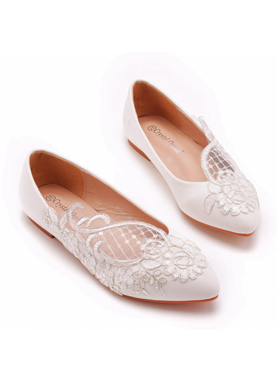 Pointed Flat Lace Wedding Shoes