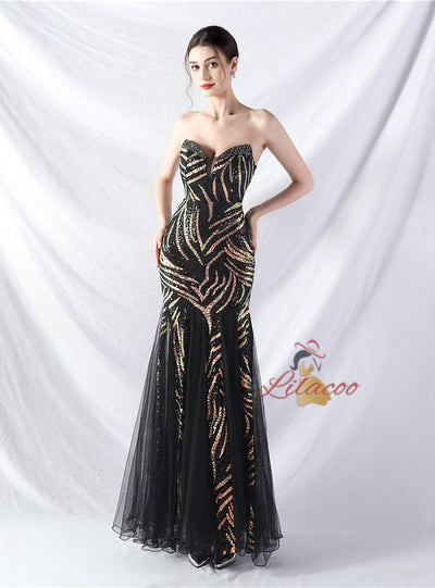 Mermaid Strapless Sequins Prom Dress