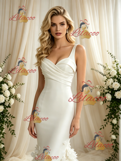 Ivory Mermaud Tulle Straps Flower Wedding Dress