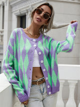 Single-breasted Printed Round Neck Sweater Coat